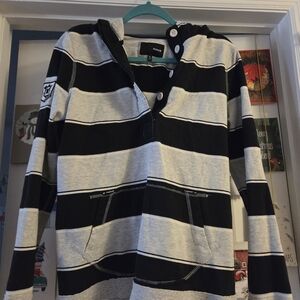 Hurley Black and Gray Striped Long Sleeve Top